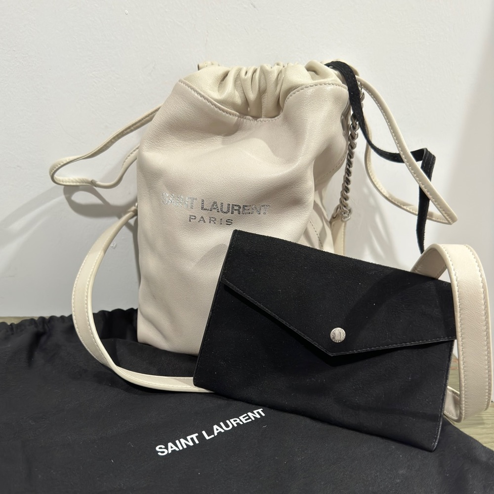 Authentic Saint Laurent drawstrings bucket bag with pouch